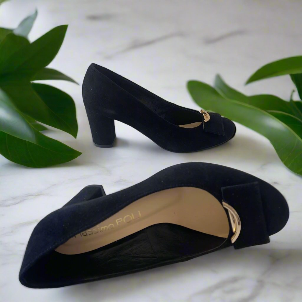 Gold block heel court shoes shops