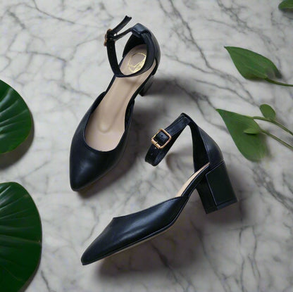 Petite pointed toe court shoes set on a block heel