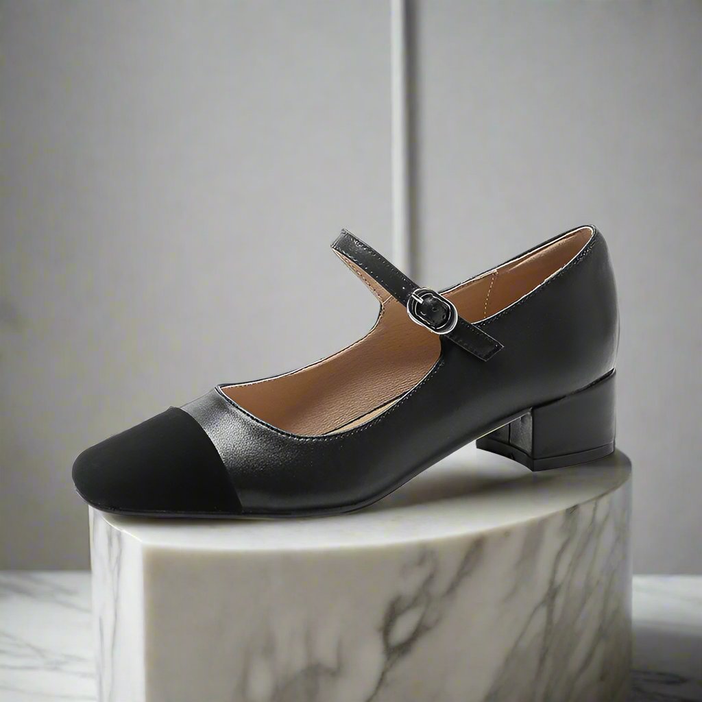 Black leather mary janes