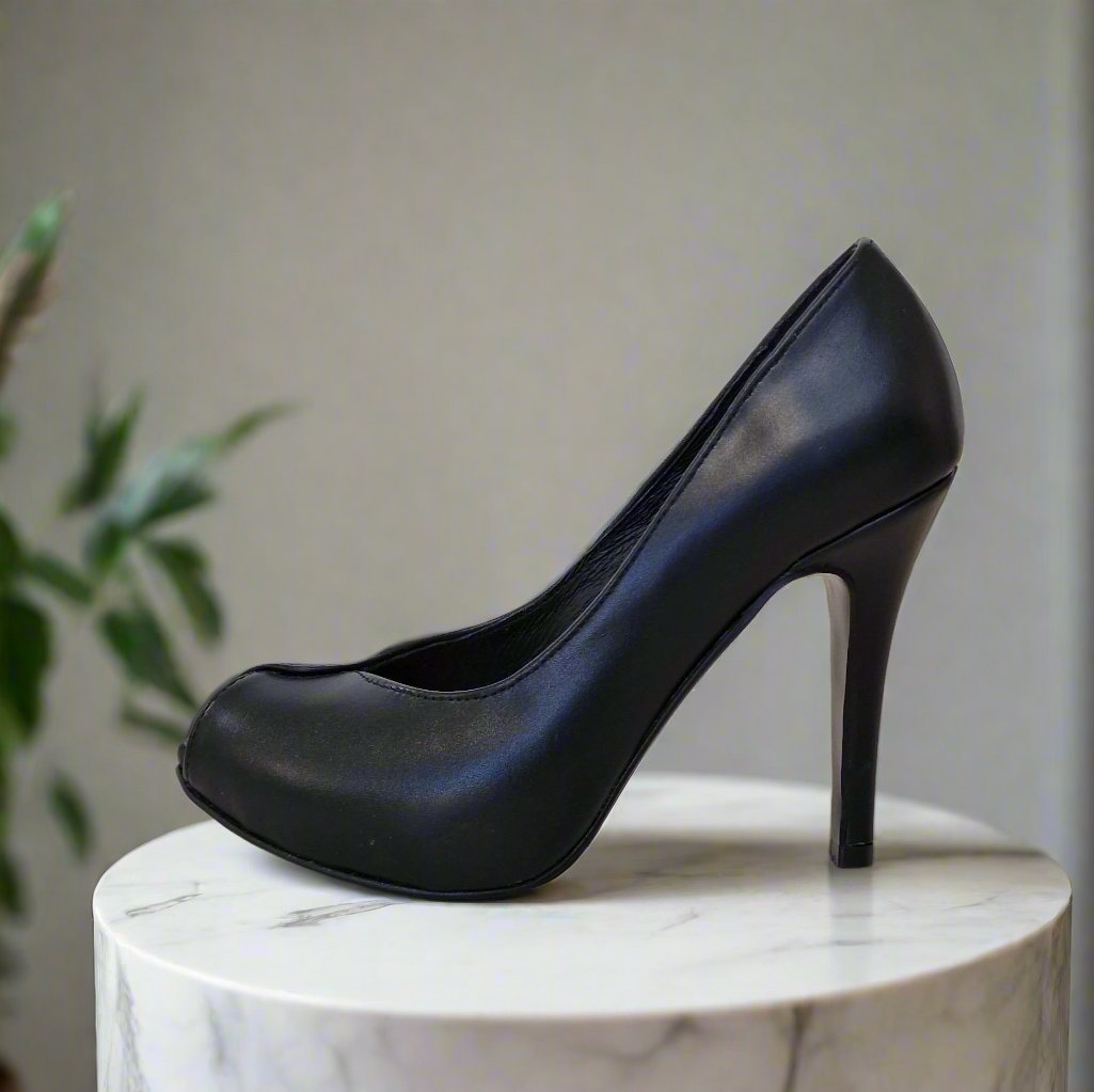 Petite size black leather court heels