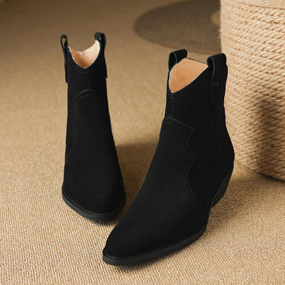 Black suede pointed toe cowboy boots