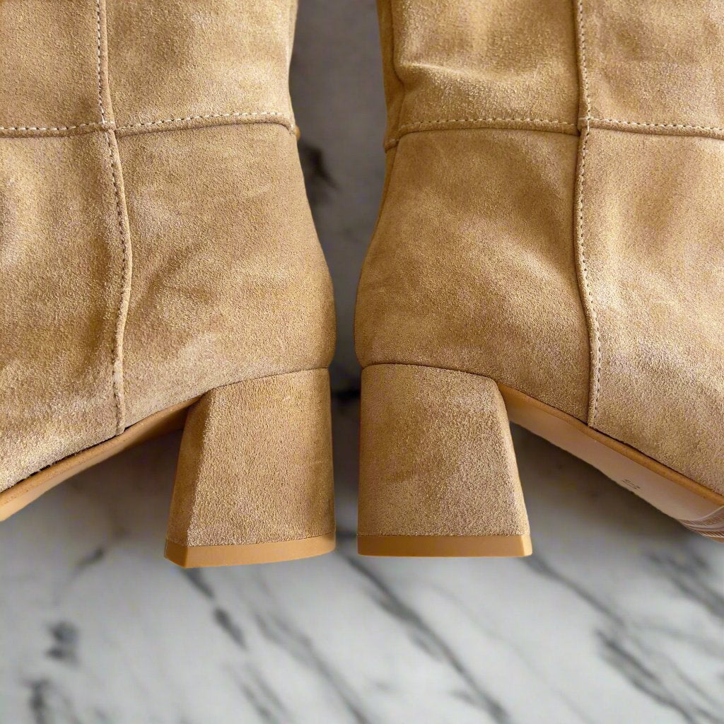 Block heel camel suede boots