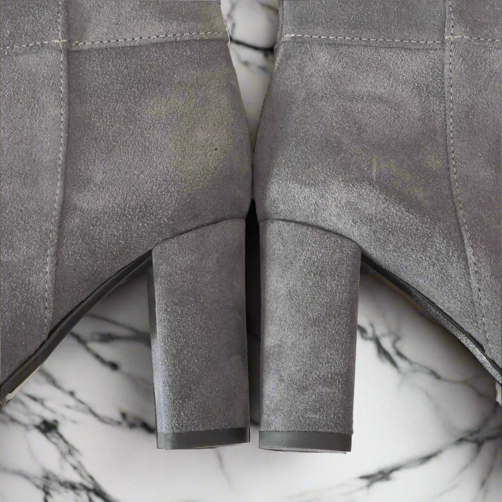 Grey suede high heel boots