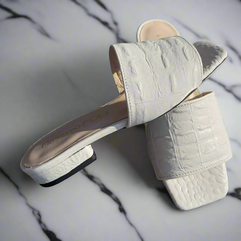 White leather petite size sliders