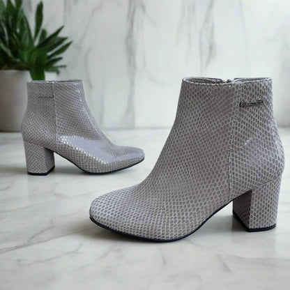 Mid block heel petite ankle boots in grey lather