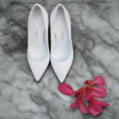 Pointed toe white wedding heels