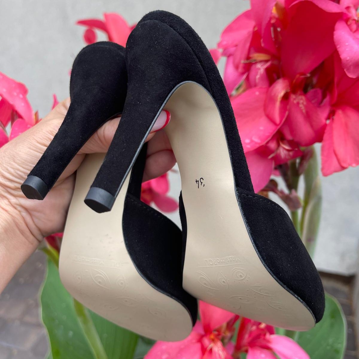 Black suede petite high heel mules