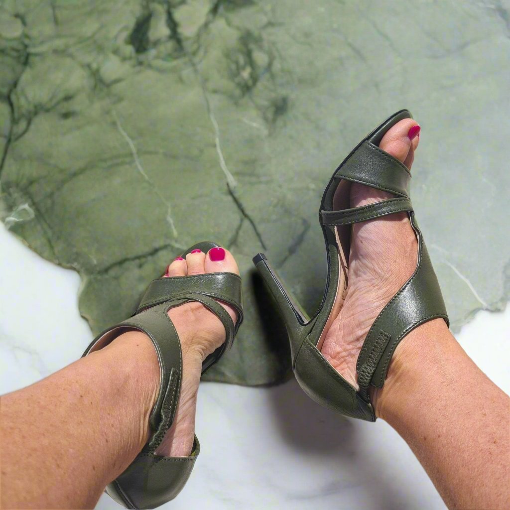 Petite strap sandals in kaki green