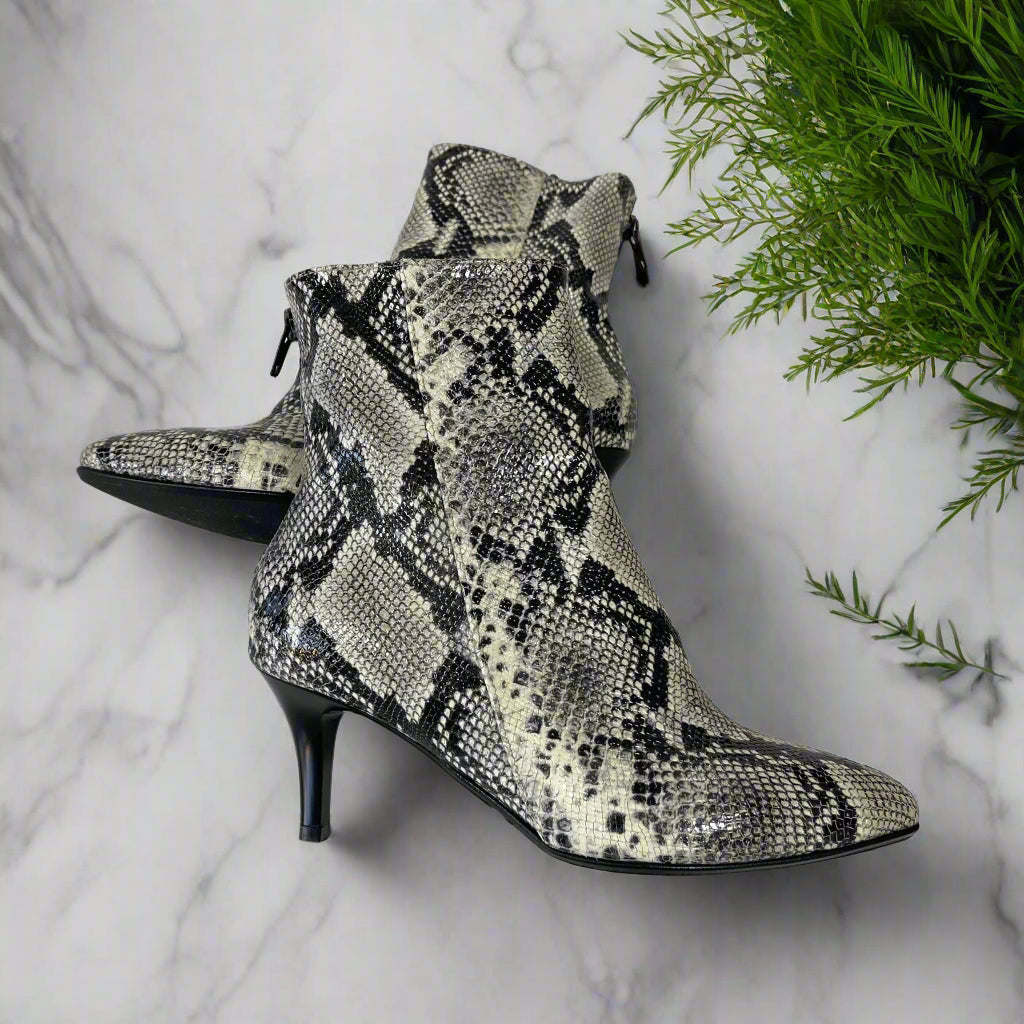 Snake embossed kitten heel ankle boots in petite size 