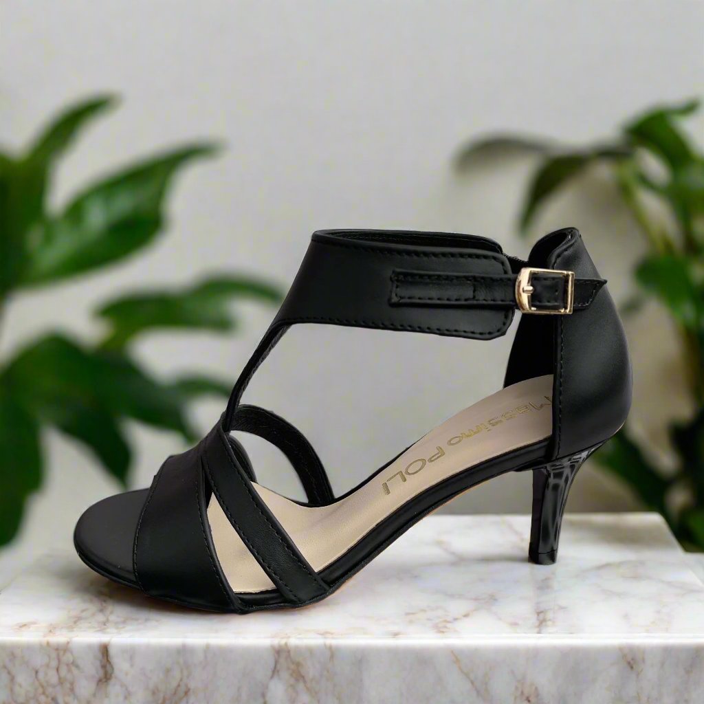 Black leather gladiator style petite heels