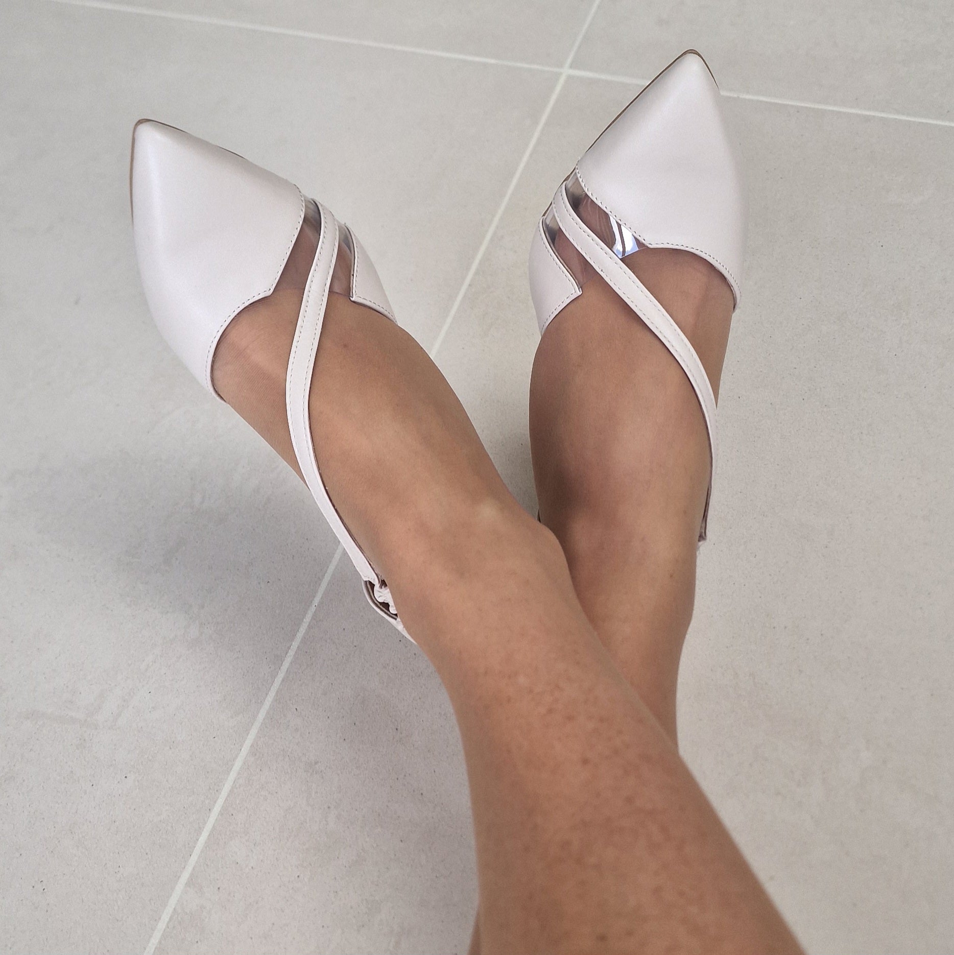 Nude leather court heels with pointed toe