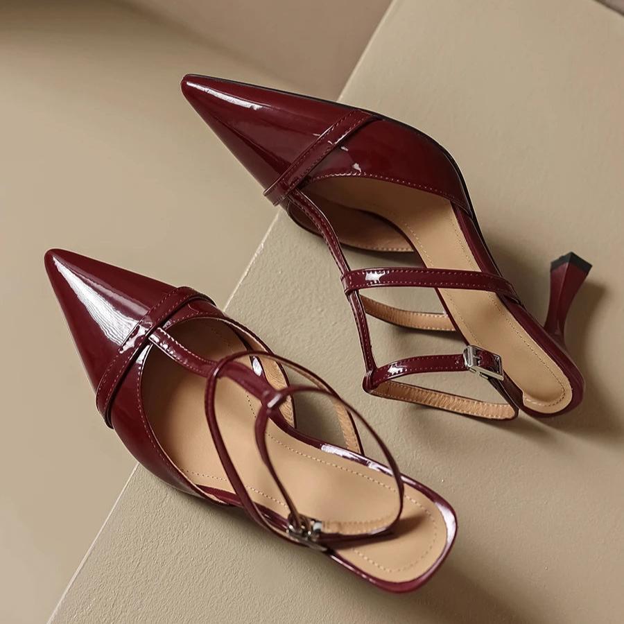 Petite slingback heels in burgundy patent leather