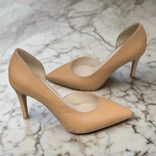 nude leather court heels in petite size