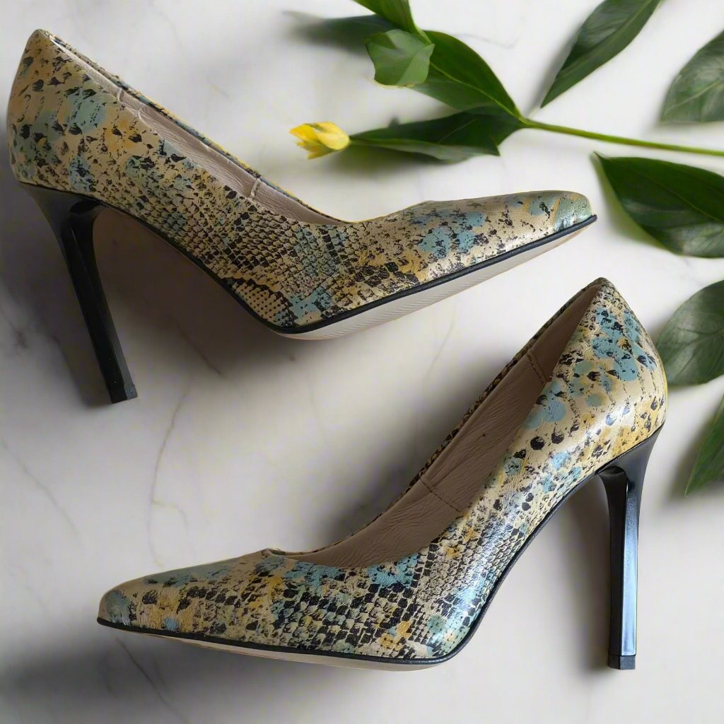 Pointed toe snake print petite court heels