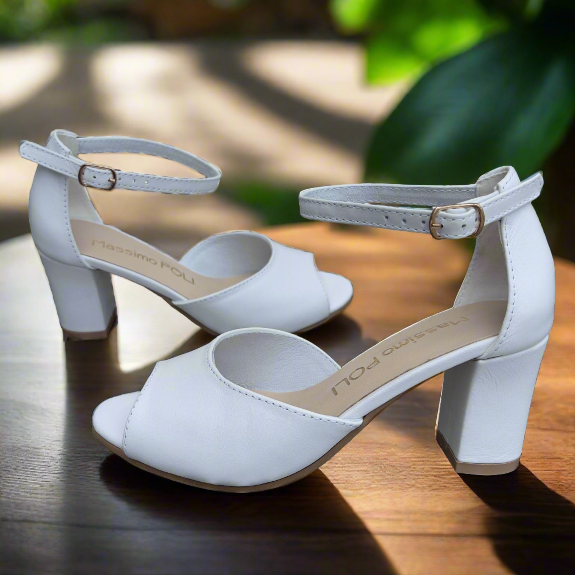 Open toe white leather sandals
