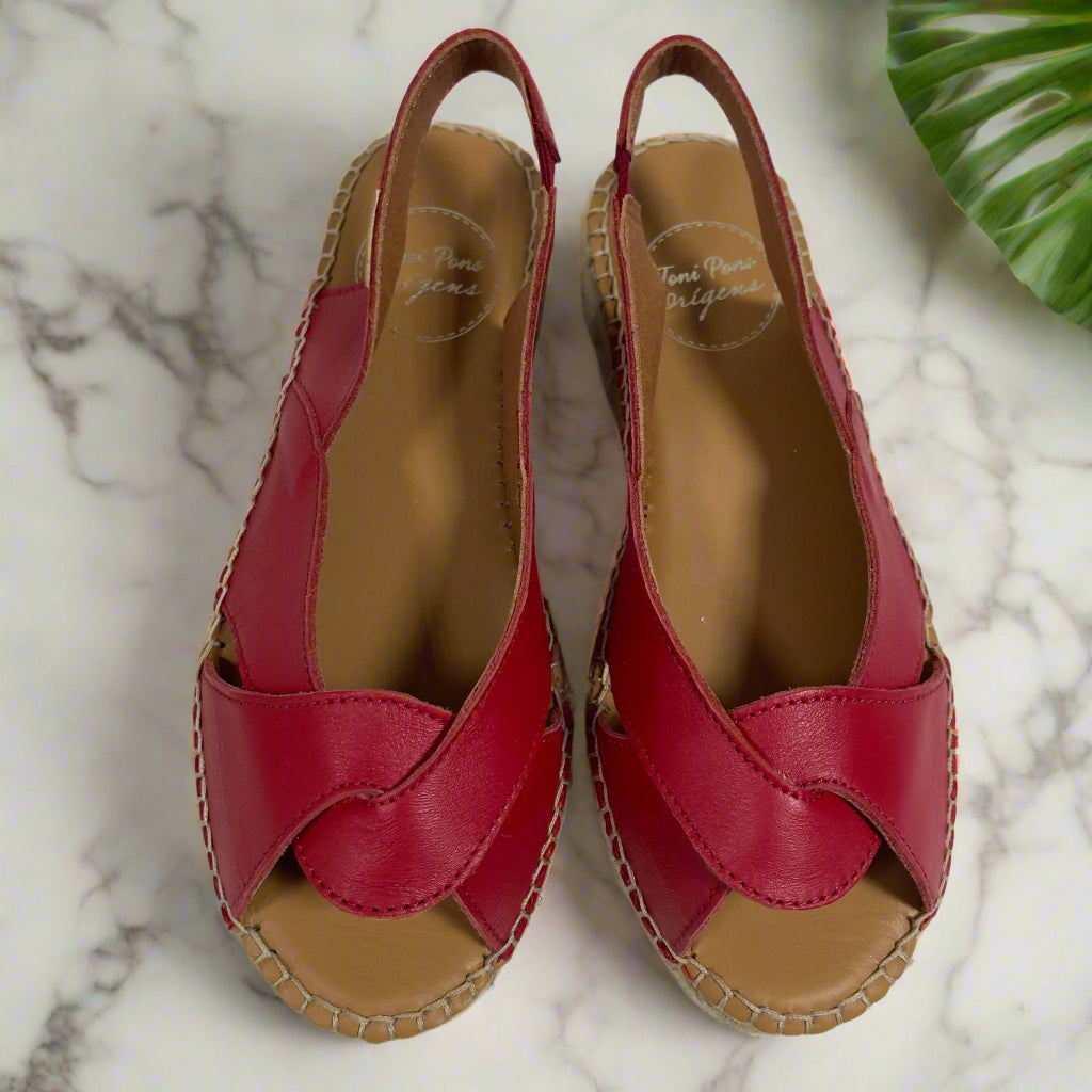 Toni Pons red leather peep toe spadrille