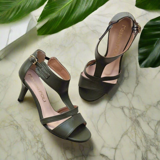 Petite khaki green kitten heel sandals