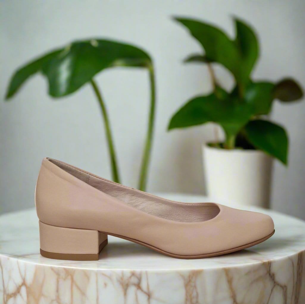 Nude leather petite court shoes