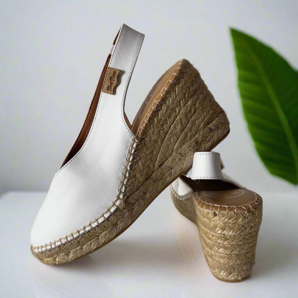 White leather petite wedge sandals