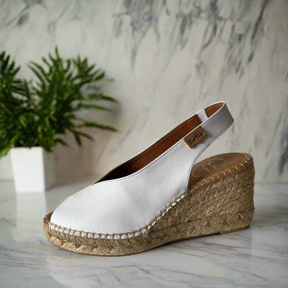 Toni Pons white leather wedge sandals