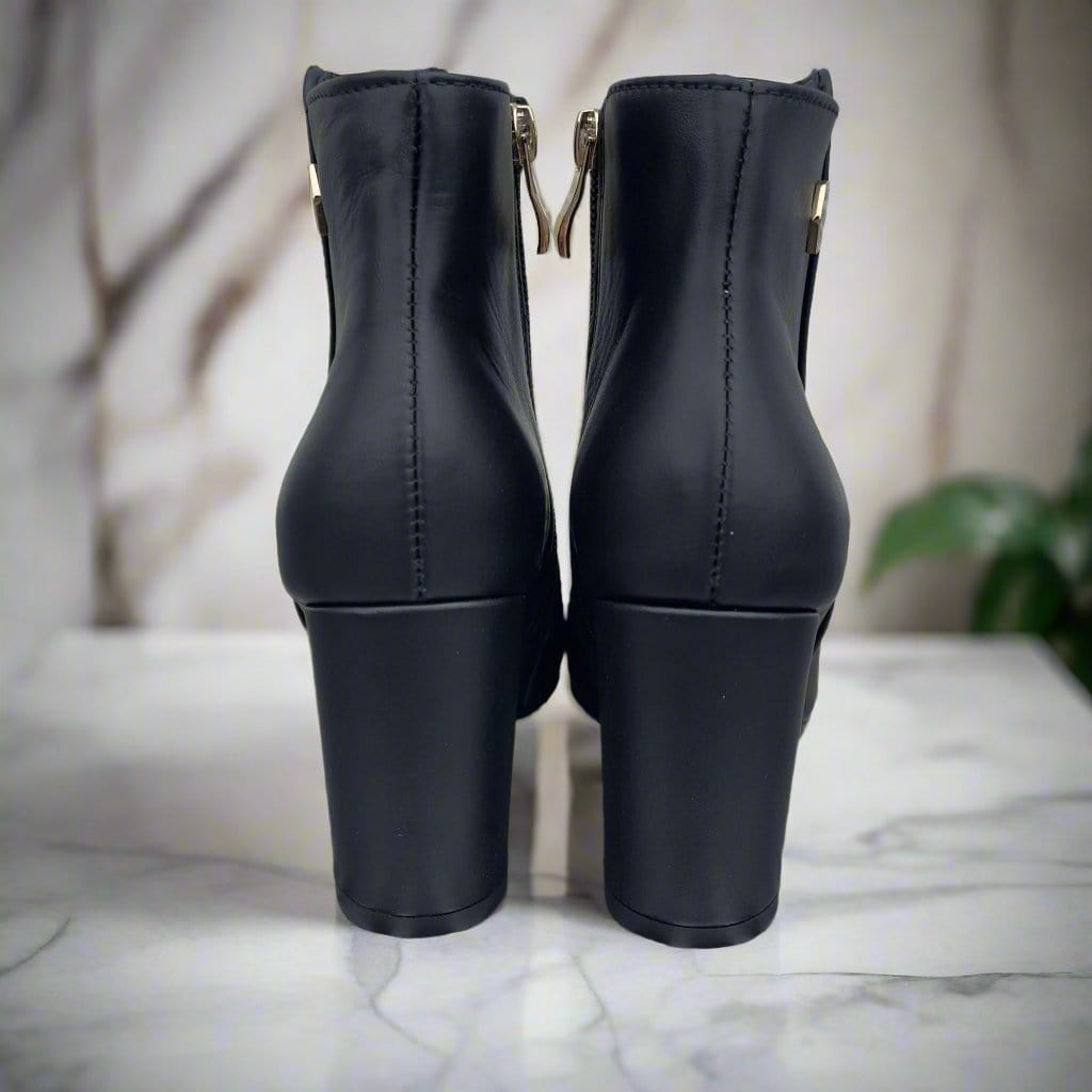 Petite size black leather ankle boots