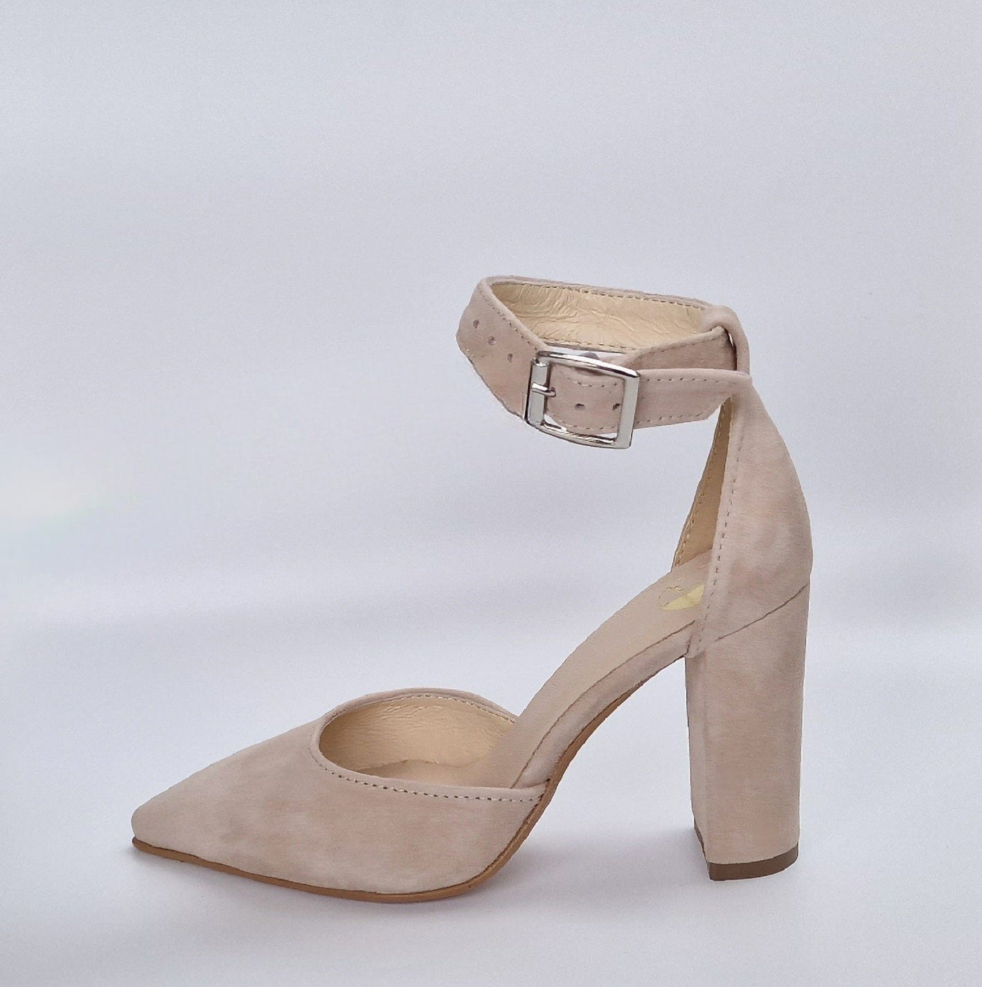 Suede block heels hot sale with ankle strap