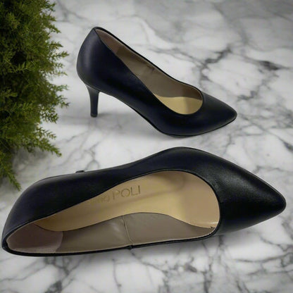 Petite kitten heel court shoes in black leather