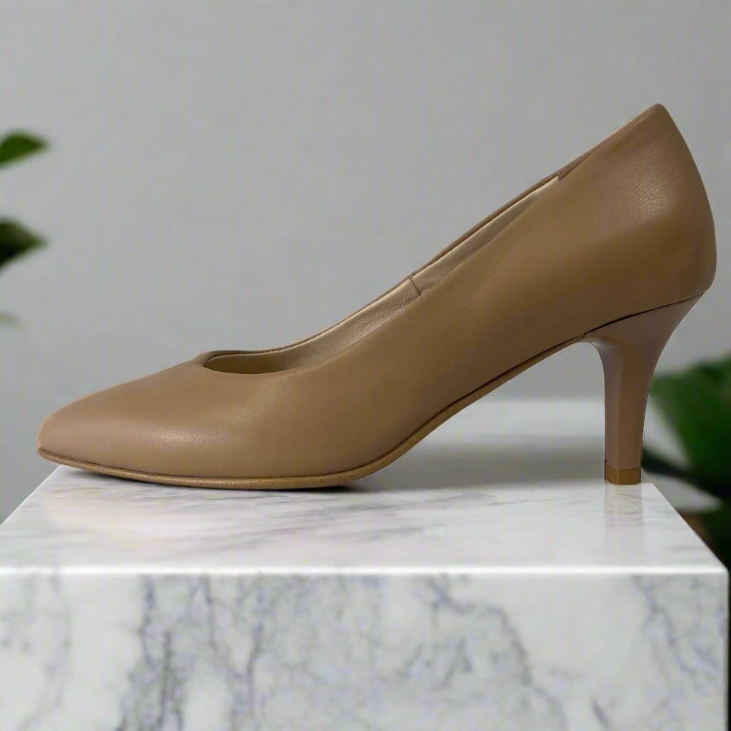 Tan leather kitten heel court shoes