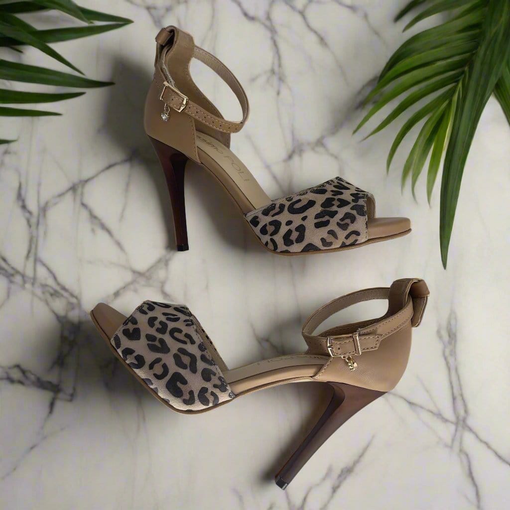 Ankle strap animal print high heel sandals