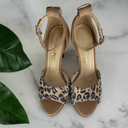 Open toe animal print high heel sandals