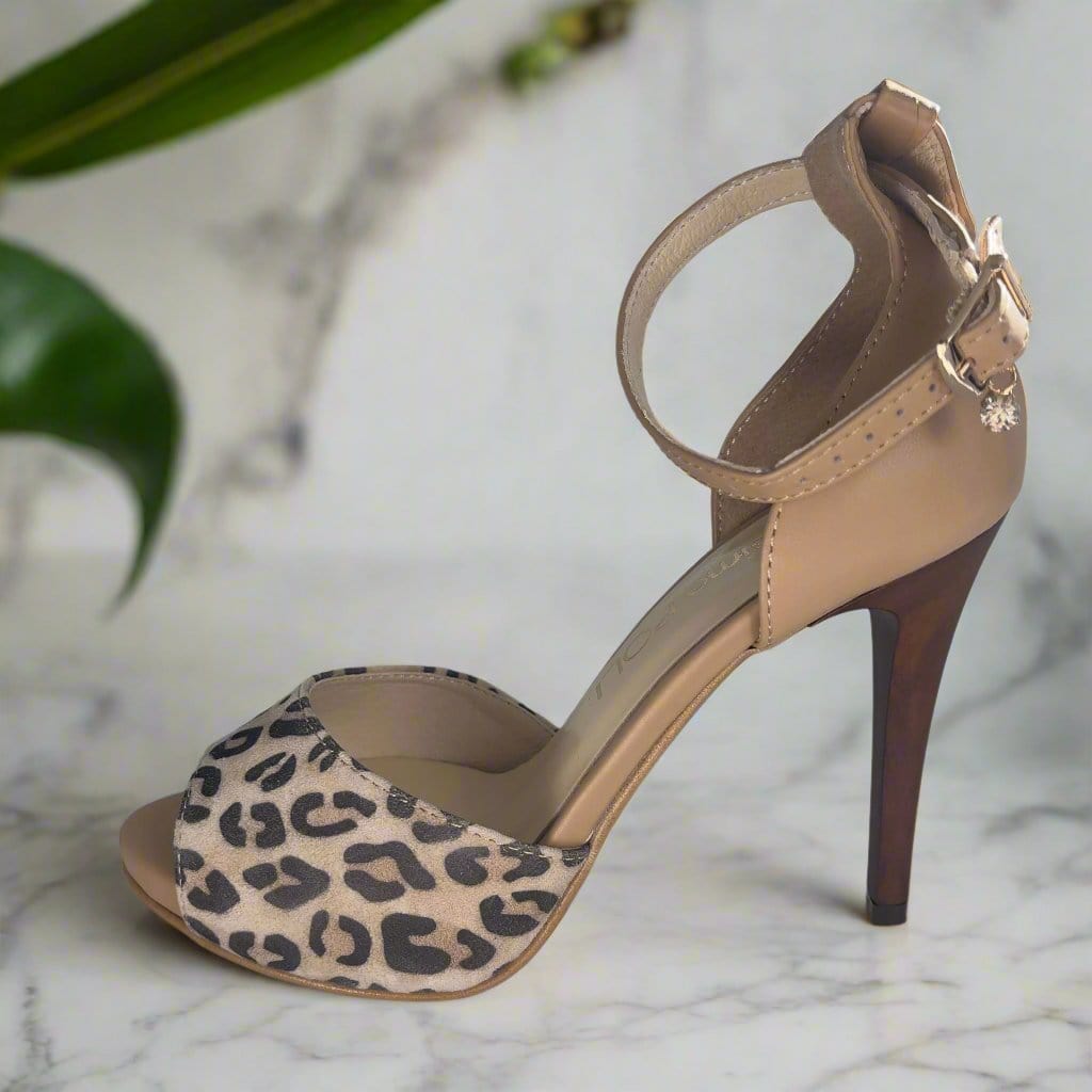 Leopard print high heel platform sandals