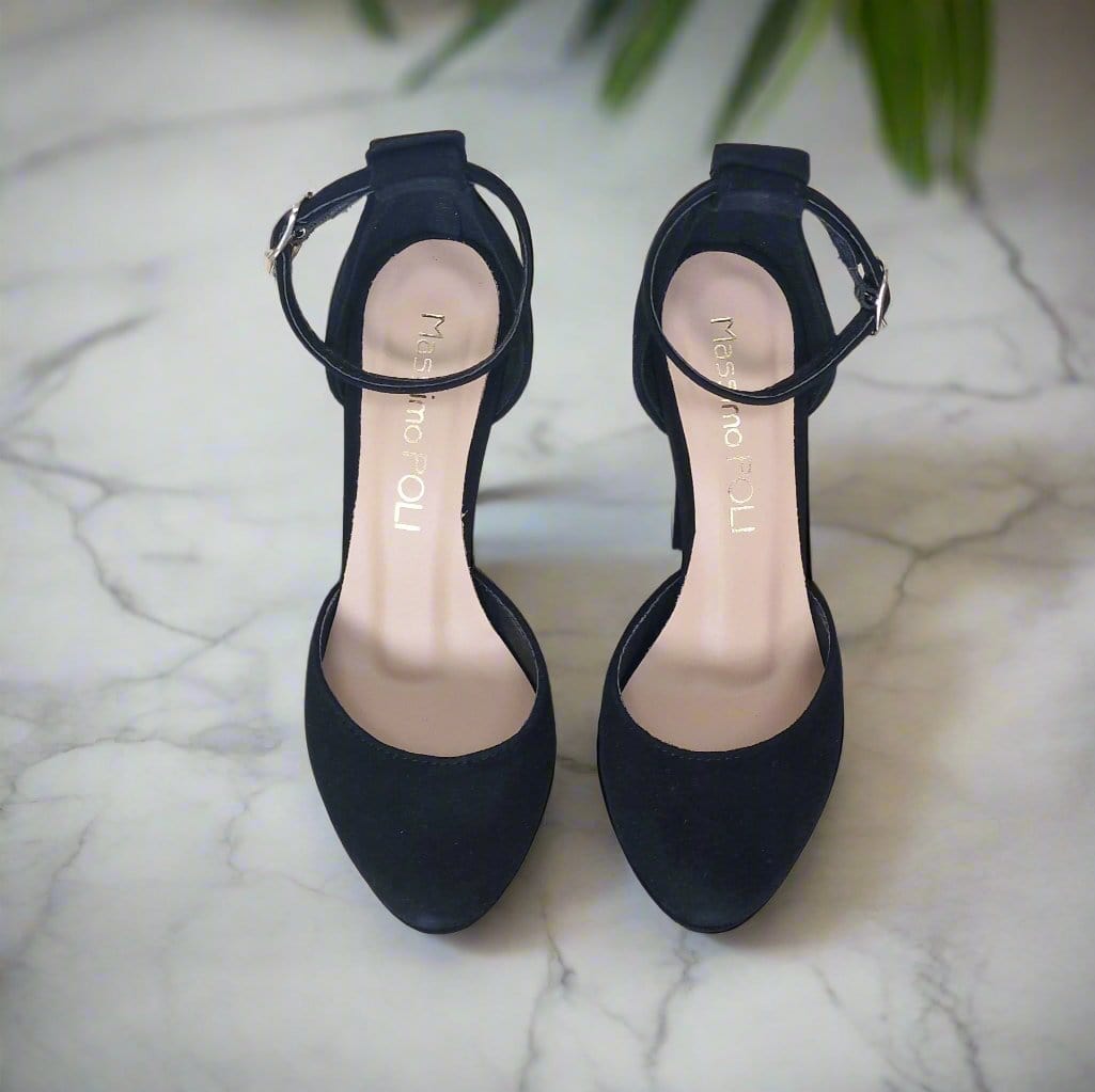 Black suede platform high heel sandals