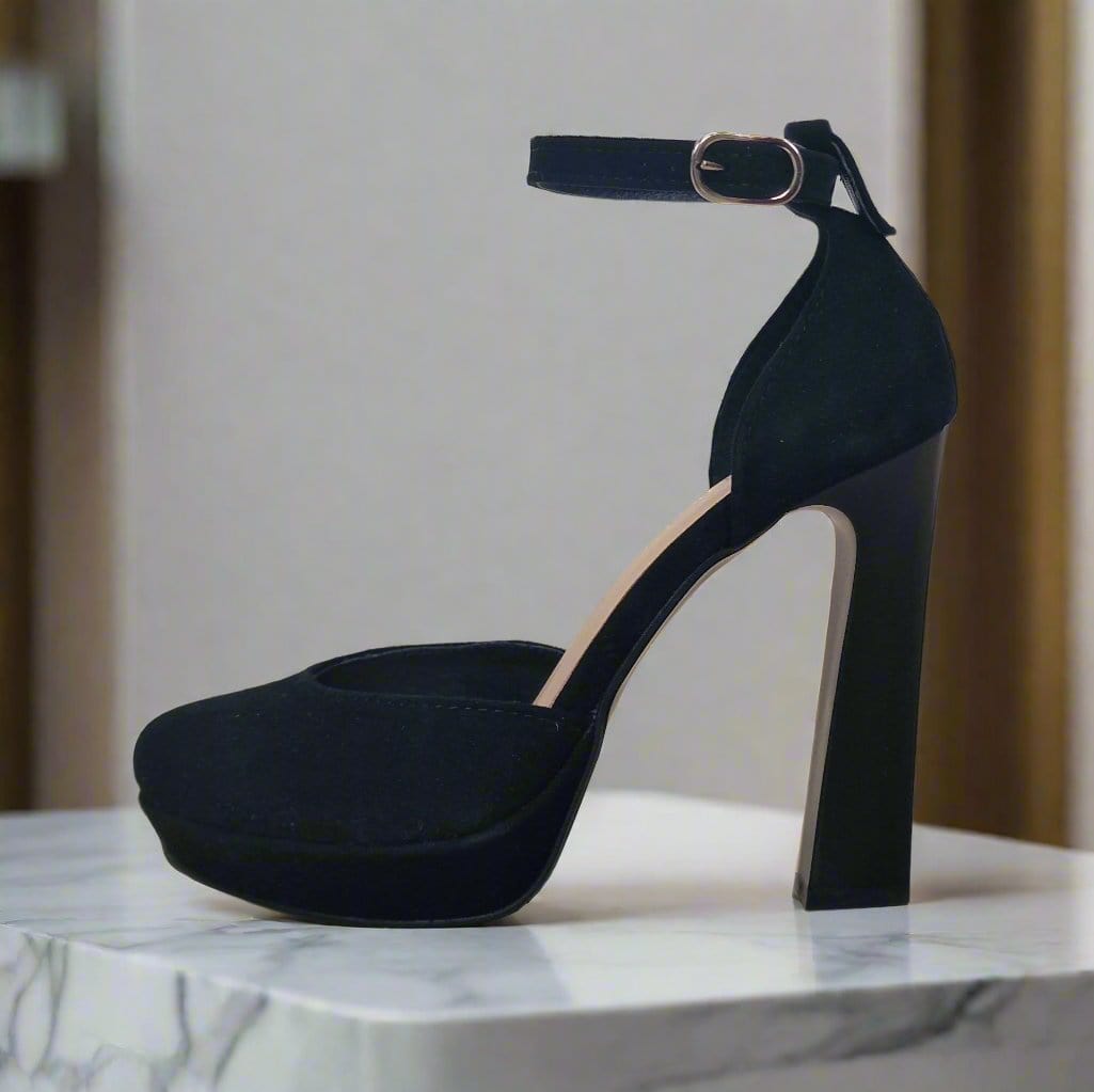 Black suede platform high heel sandals