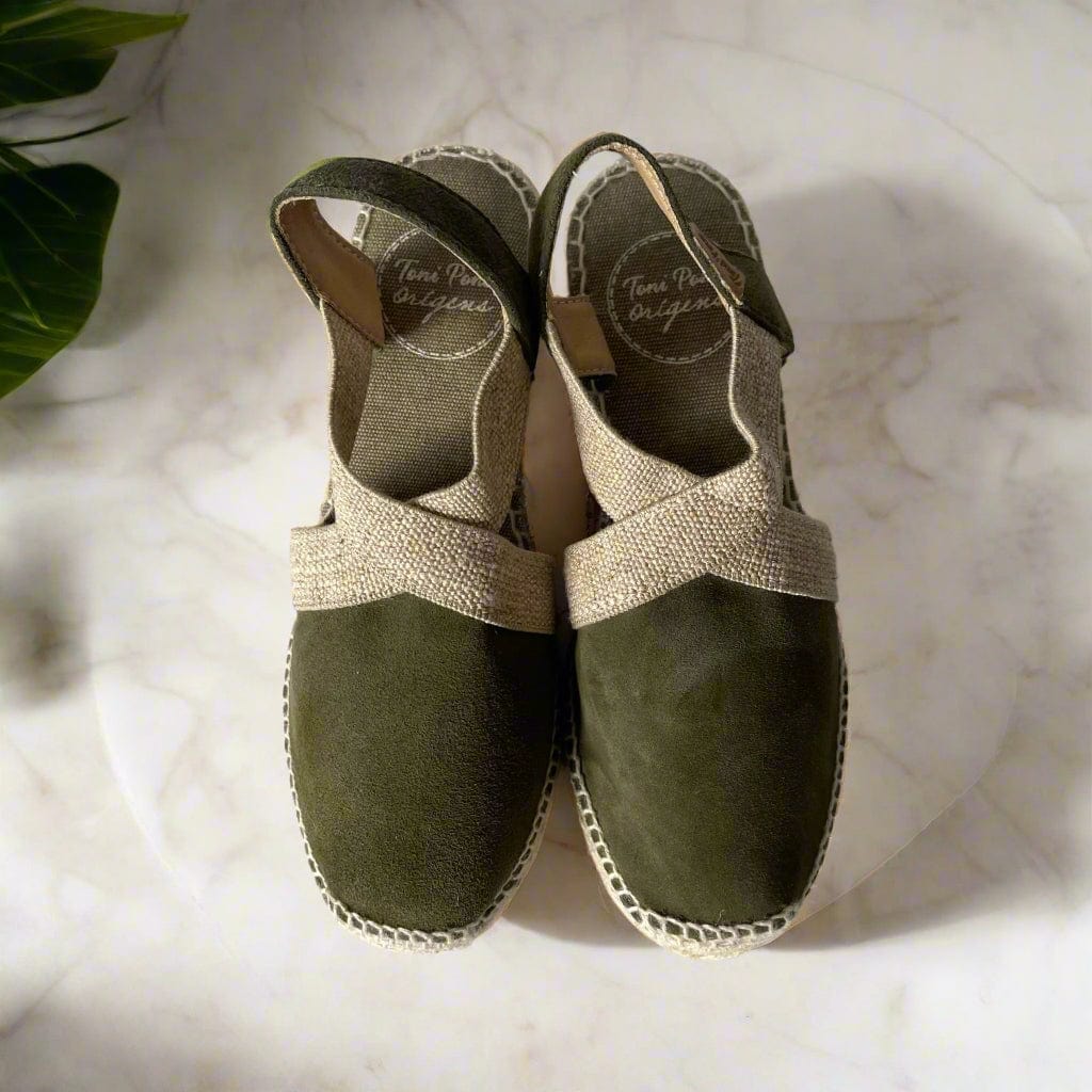 Green suede petite espadrille wedges