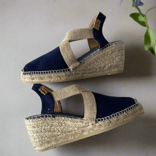 Navy suede petite espadrille wedge