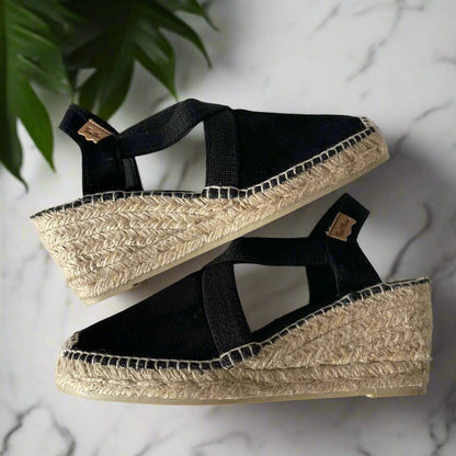 Petite size black suede wedges