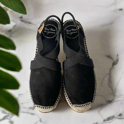 Petite size black suede wedges