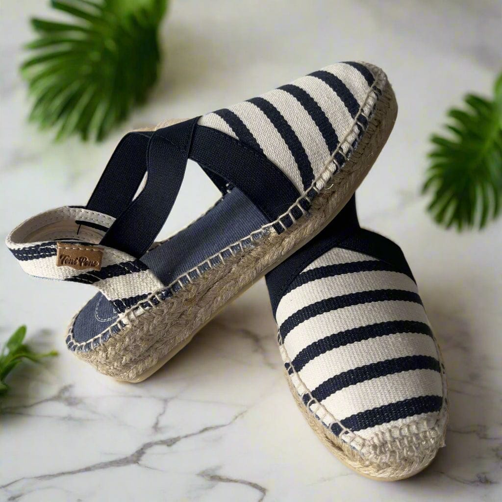 Nautical theme stripy espadrille wedges