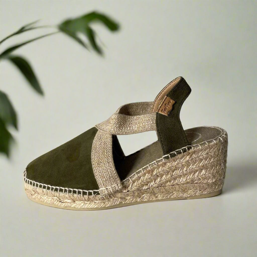 Petite wedge espadrilles in khaki green suede