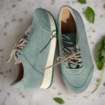 Petite size platform sneakers in mint suede