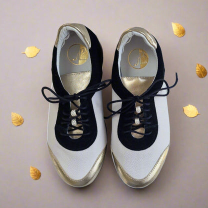 Gold and white leather petite sneaker shoes