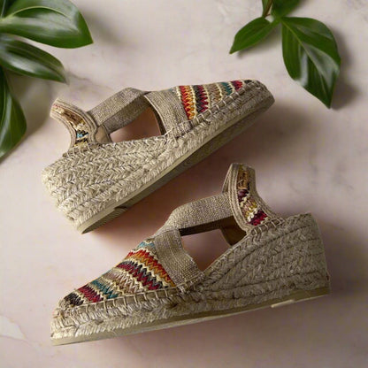  Multicoloured petite raffia espadrille wedges