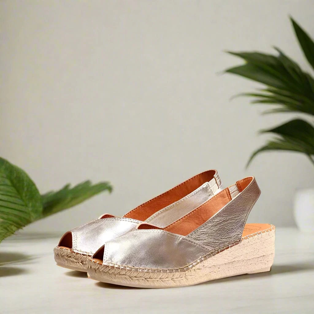 Gold leather wedge espadrilles 