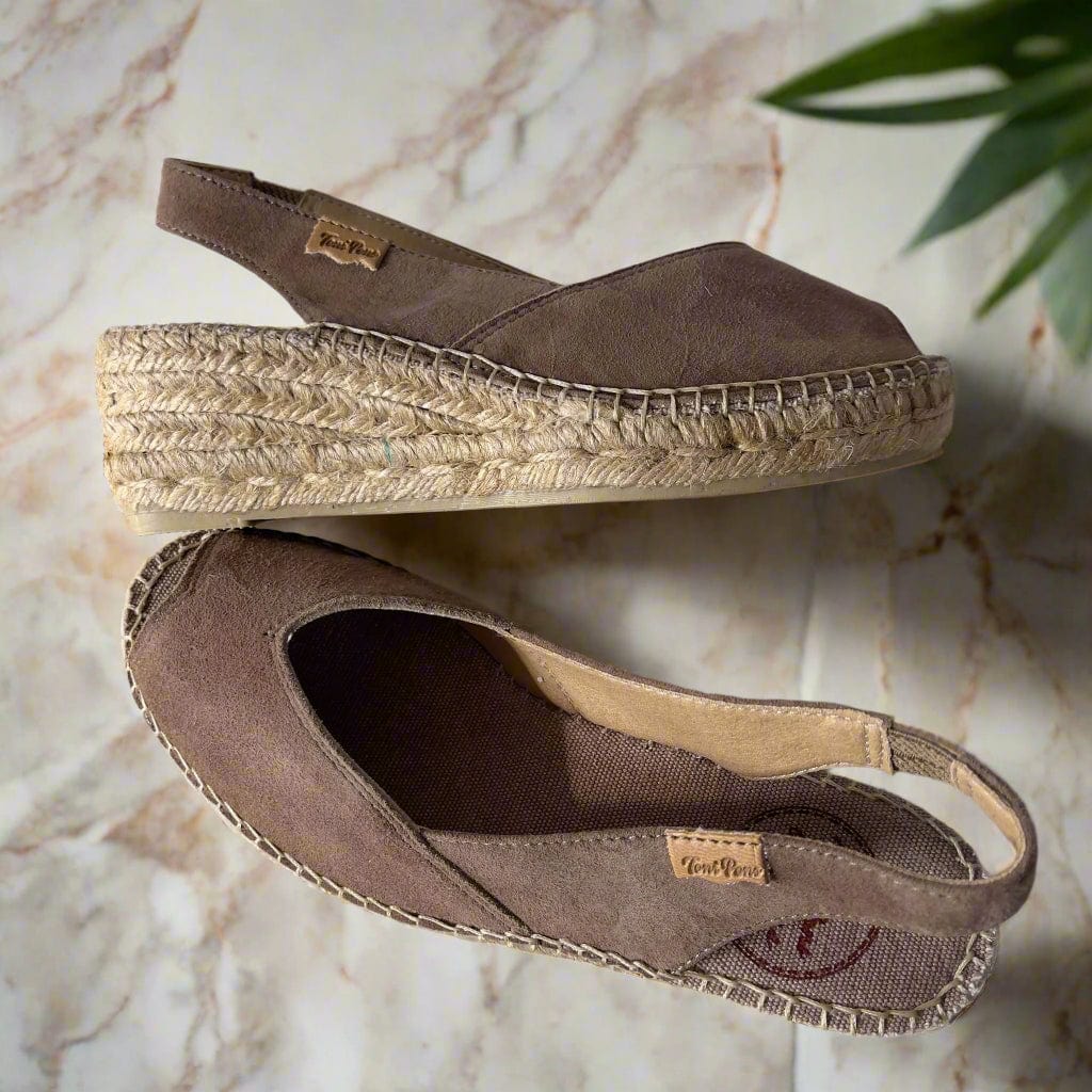 Taupe suede peep toe espadrilles 