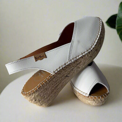 White leather open toe espadrilles