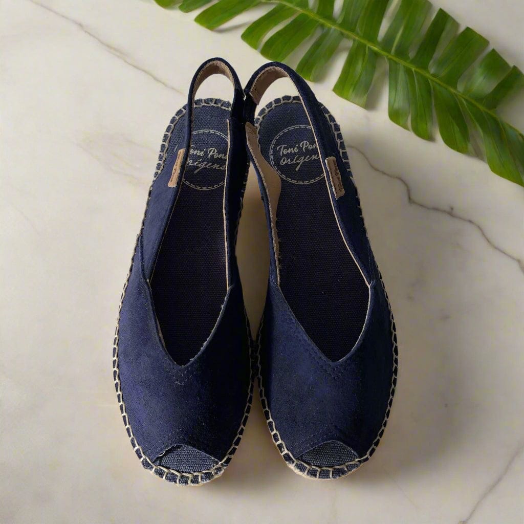 Petite open toe espadrilles in blue suede