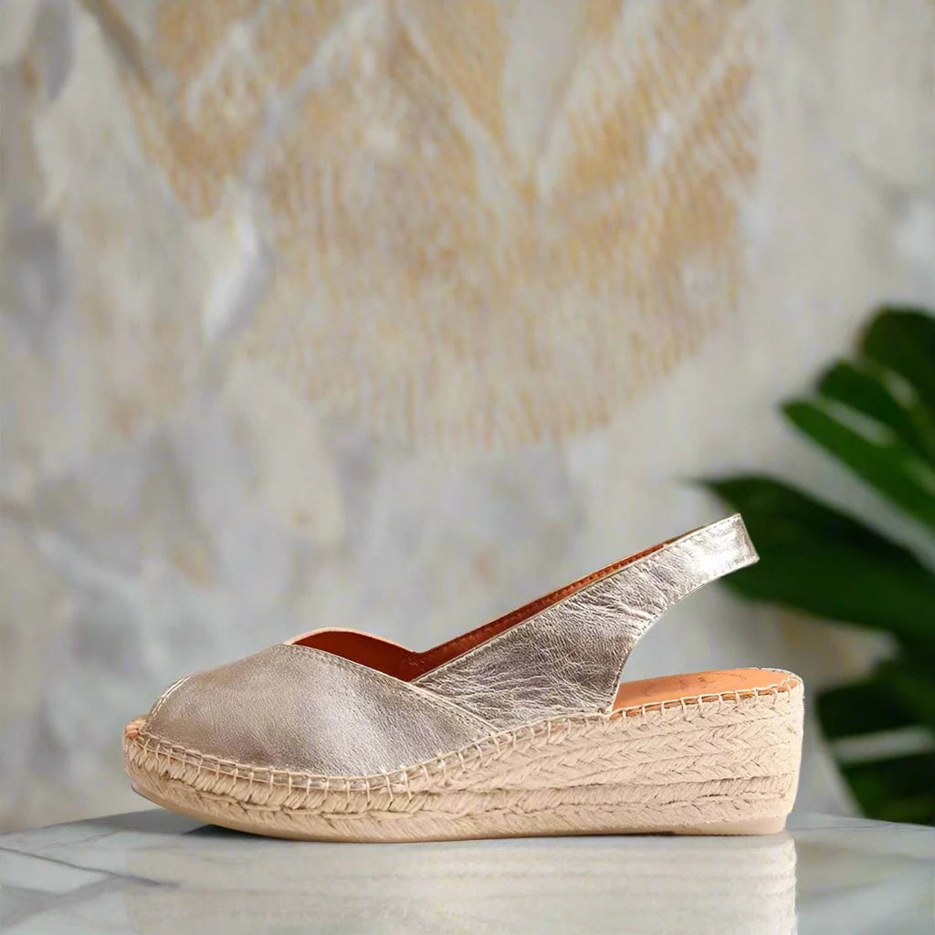 Gold leather wedge espadrilles 