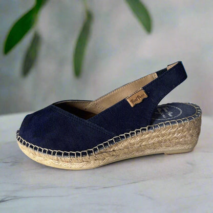 Petite open toe espadrilles in blue suede