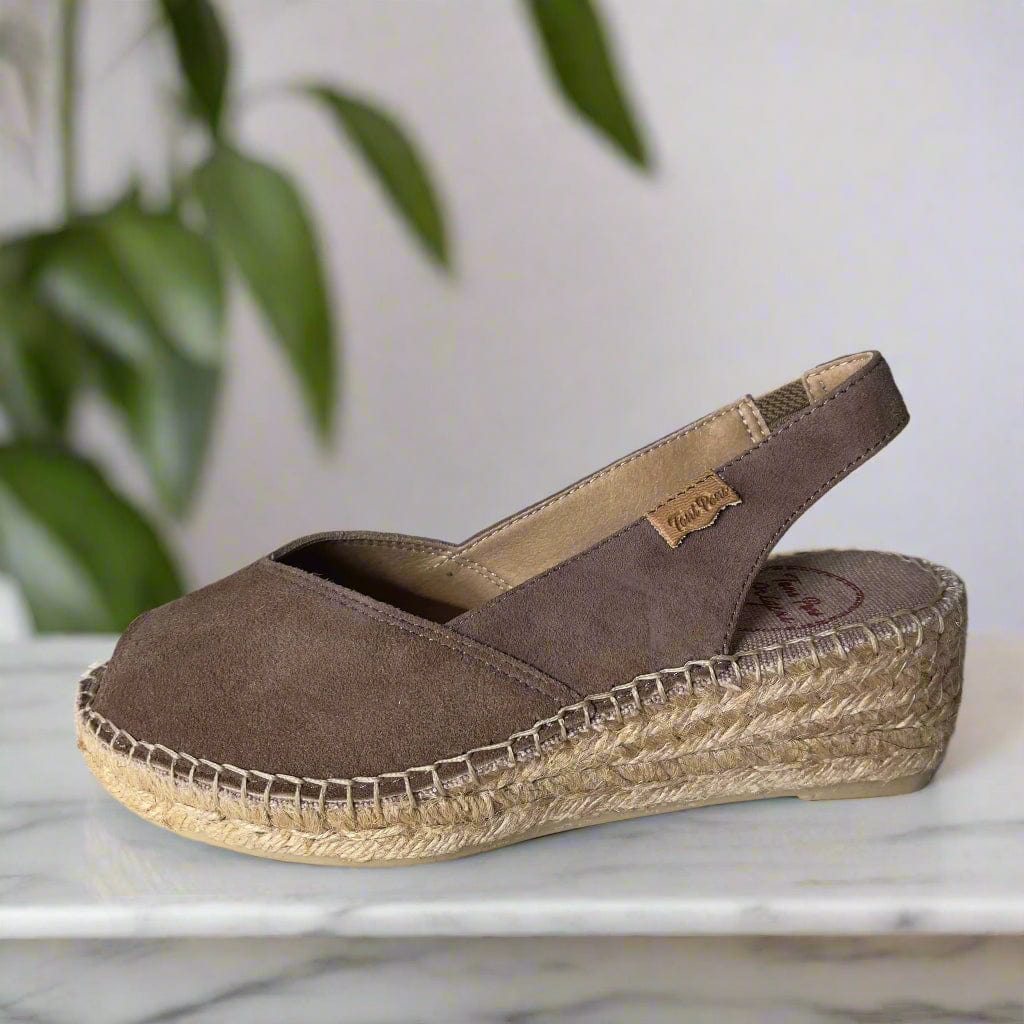 Petite peep toe espadrilles in taupe suede