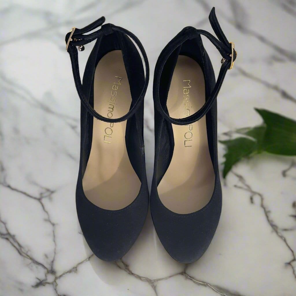 Petite black court shoes with an ankle strap